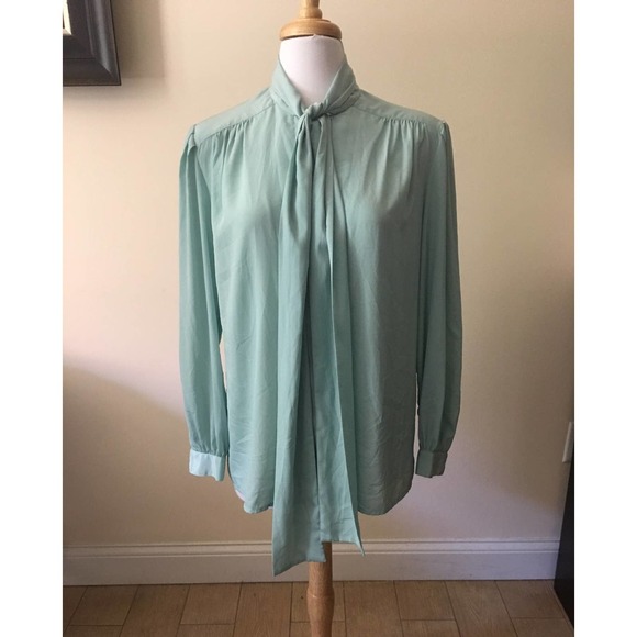 EUC Brownstone Studio VTG Vintage Long Sleeved Shimmery Teal Green Blouse - Picture 2 of 8